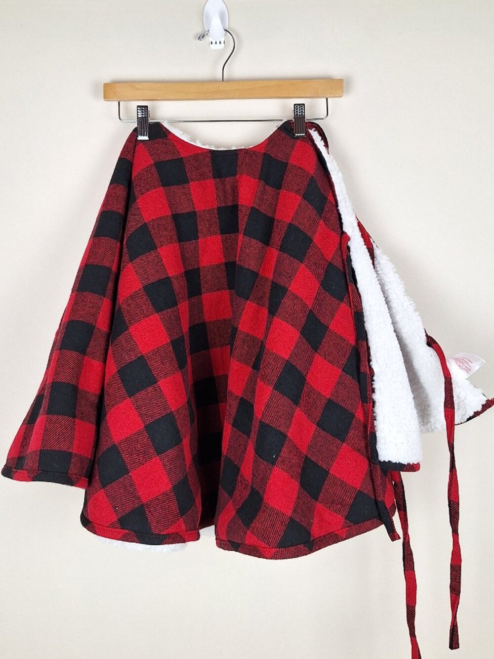 Large Red Buffalo Plaid Christmas Tree Skirt. Sherpa Reversible Farmhouse 48”